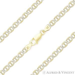 3.5mm Mariner Link D-Cut Chain Bracelet in .925 Sterling Silver w/ 14k Gold - 8"